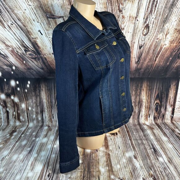 J Jill Womens Size Small Blue Jean Trucker Jacket Denim Coat Button Up Stretch - Picture 2 of 9